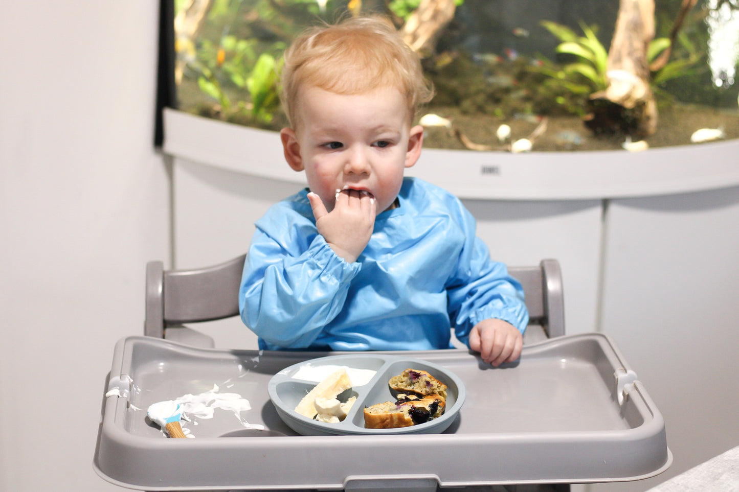 IMPERFECTION* Blue Waterproof Cotton Long Sleeved Bib