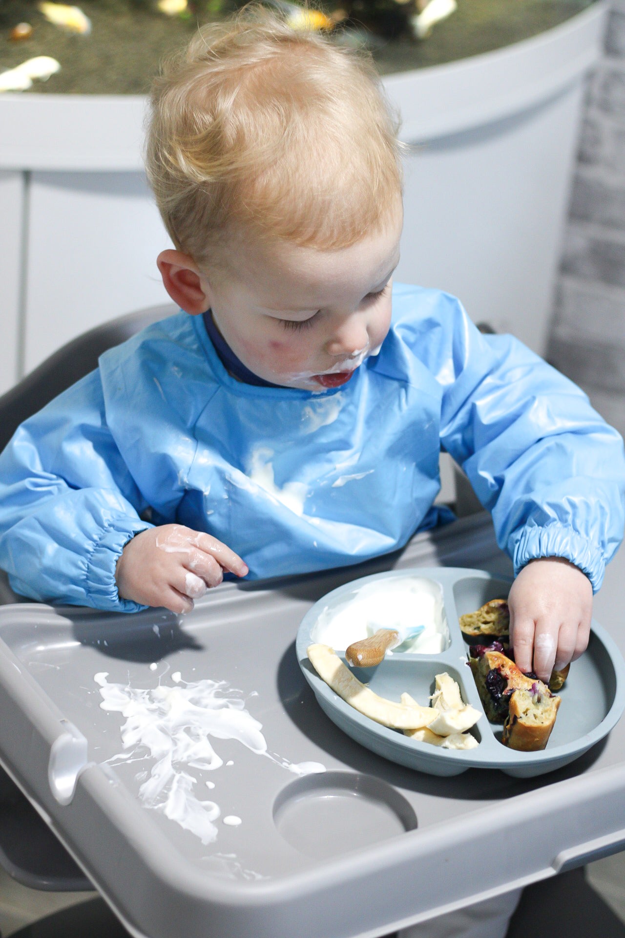 IMPERFECTION* Blue Waterproof Cotton Long Sleeved Bib