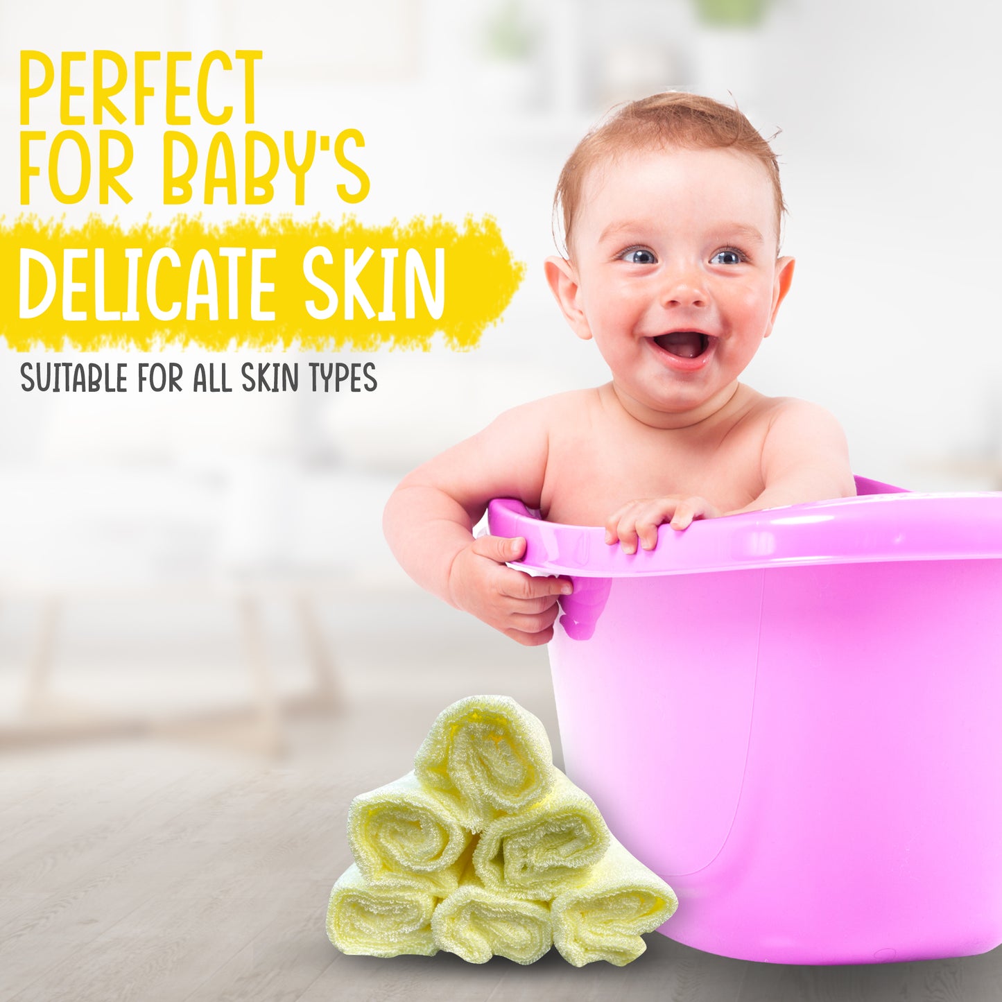 6 Premium Canary Yellow Bamboo Wash Cloths for Babies & Adults