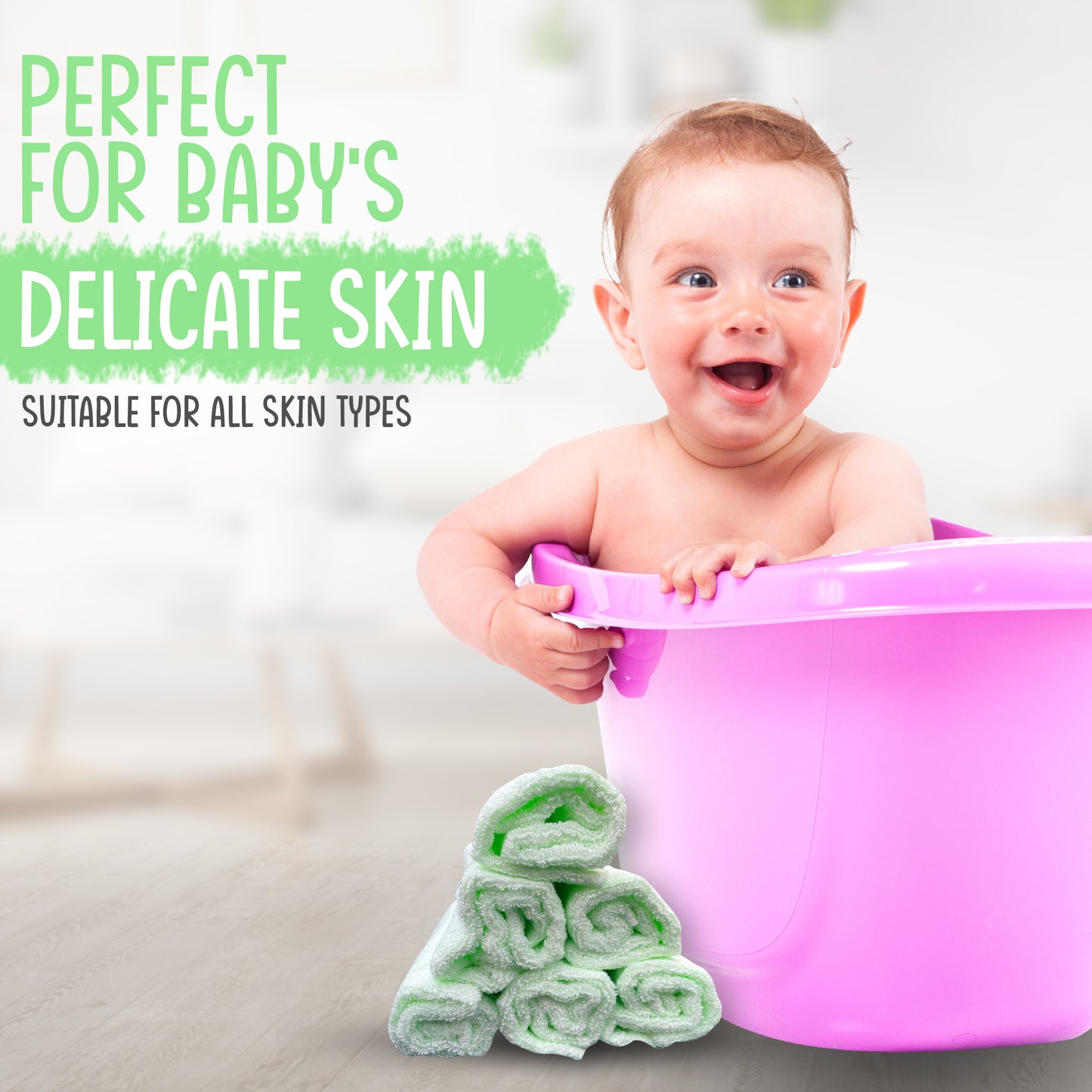 6 Premium Light Green Bamboo Wash Cloths for Babies & Adults