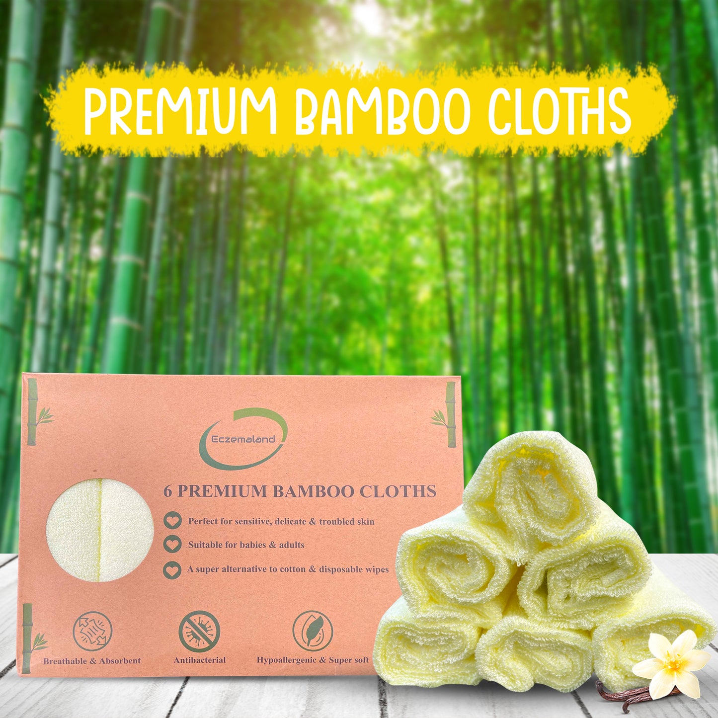 6 Premium Canary Yellow Bamboo Wash Cloths for Babies & Adults