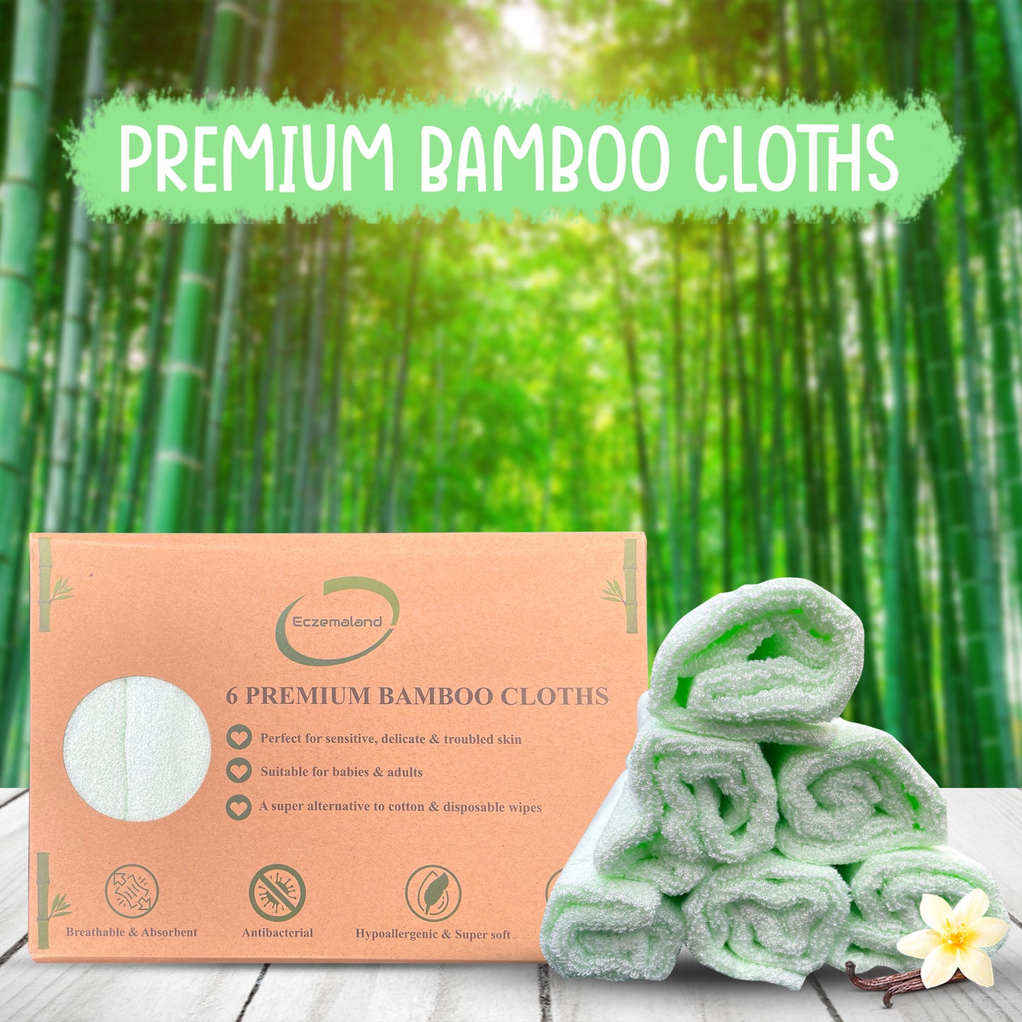6 Premium Light Green Bamboo Wash Cloths for Babies & Adults