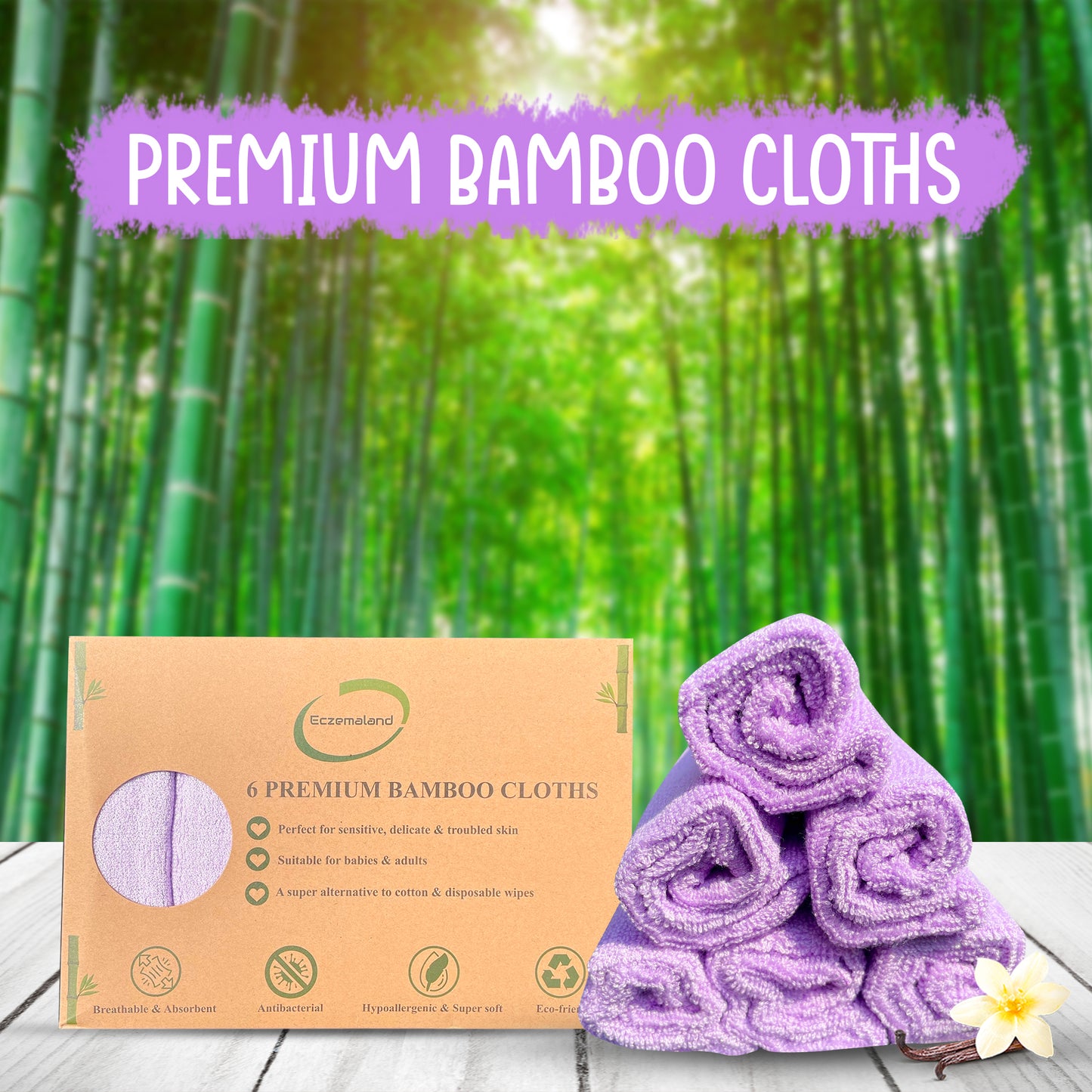 6 Premium Purple Bamboo Wash Cloths for Babies & Adults