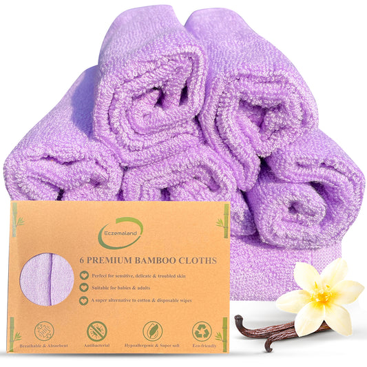 6 Premium Purple Bamboo Wash Cloths for Babies & Adults